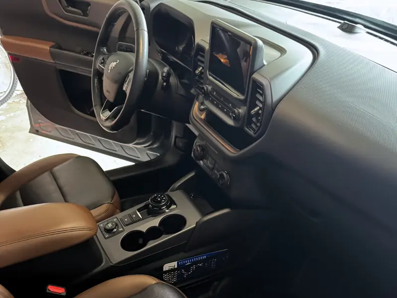 Bronco Sport leather interior - dashboard and seats passenger angle